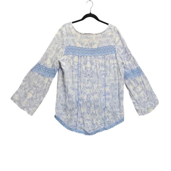 Surf Gypsy Boho Womens Shirt Size Medium Bell Sleeve Paisley Tassel Blue Vintage - Picture 2 of 8